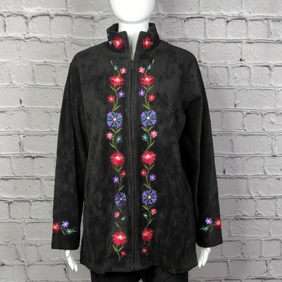 Susan Graver Black Floral Embroidered Velour Jacket, Women's Small NWT - Picture 2 of 11